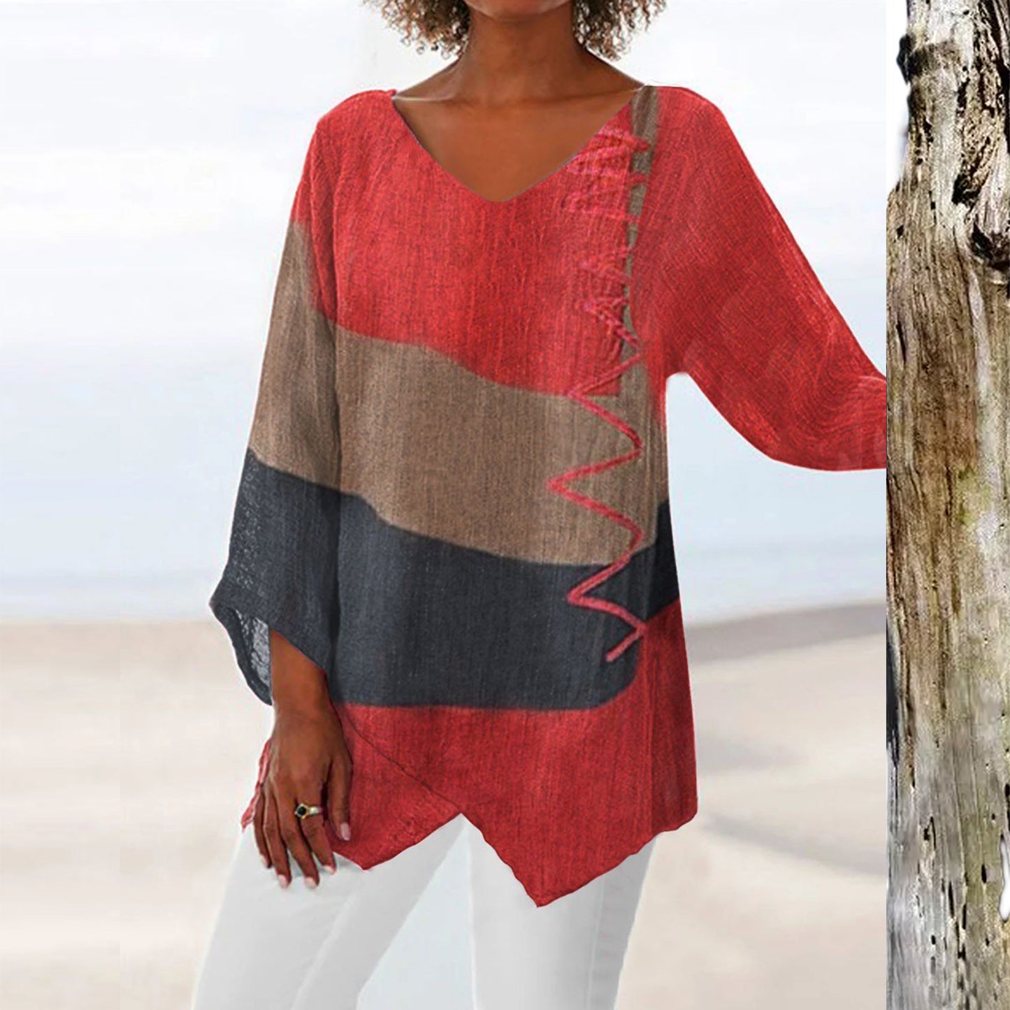 🍁【Jesenski popust 🍂】【S~4XL】Ženska lanena bluza z V-izrezom in dolgimi rokavi – Nova kolekcija 2026 ✨