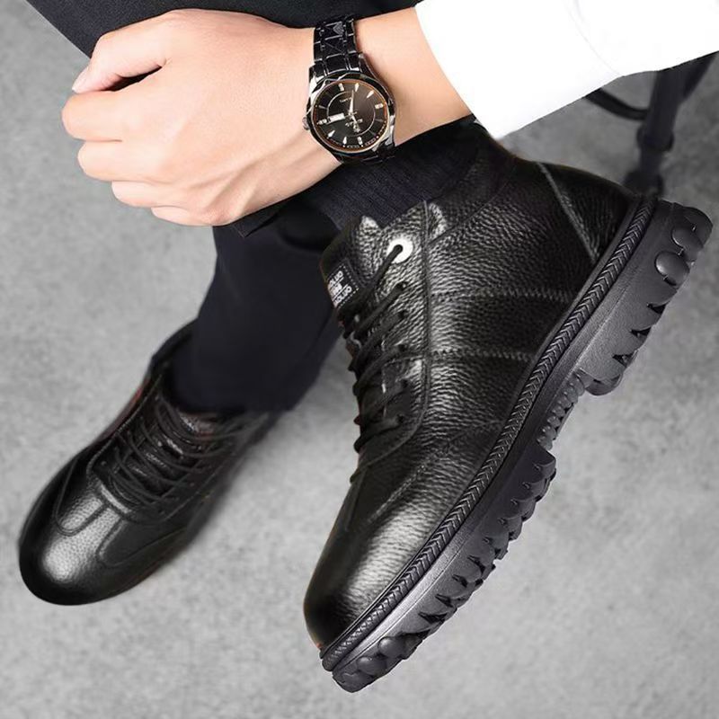 【39-44】Moški zimski čevlji iz debelega usnja in bombaža s podlogo iz flisa