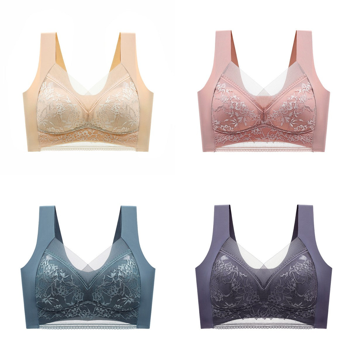 🔥【50% sleva】【4 kusů】👙【40-110kg】 Pohodlná bezešvá krajková podprsenka