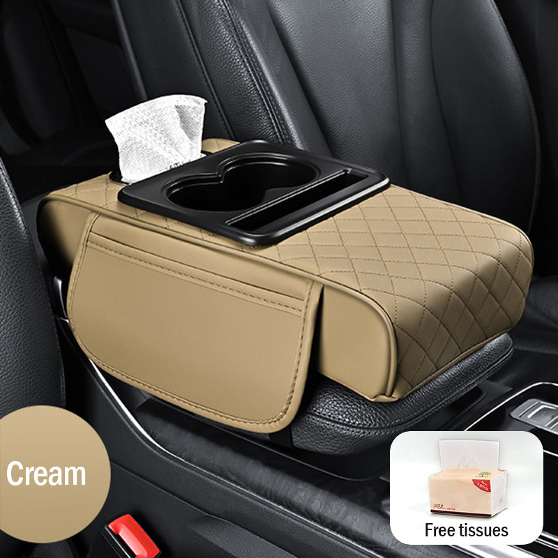 Univerzalna usnjena podloga za roke 4 v 1 ✅ vgrajena škatla za robčke ✅ držalo za skodelico