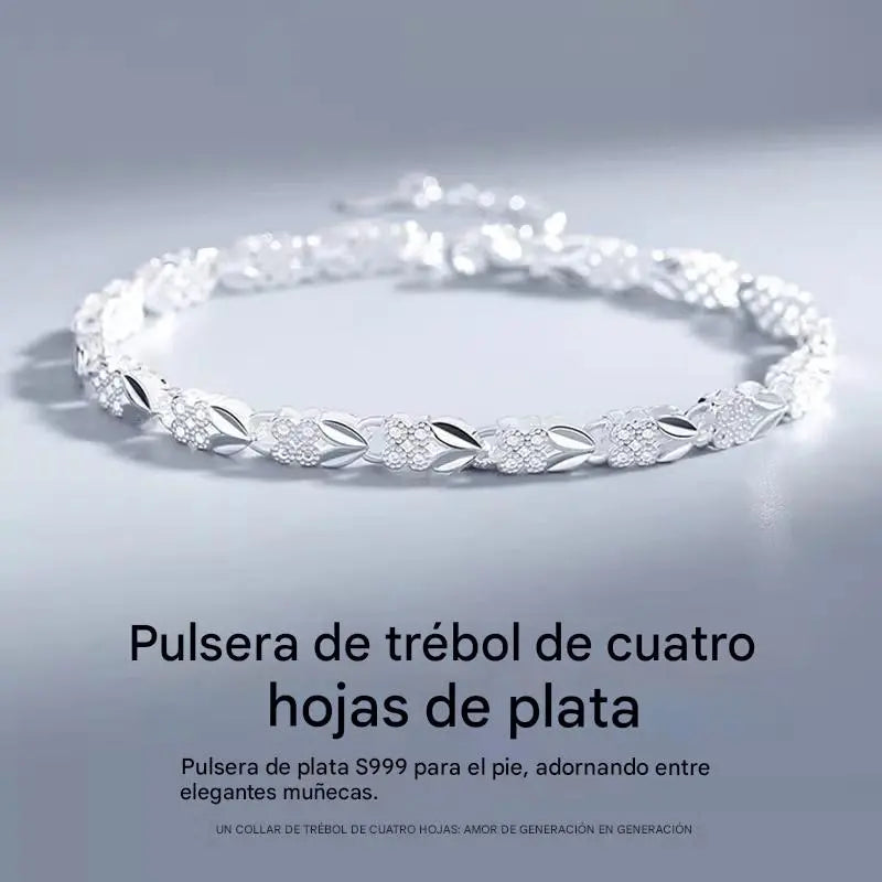 【Compre 1 y obtenga 1 gratis】Love New Fashion Pulsera de plata 925 con un trébol de cuatro hojas para mujer