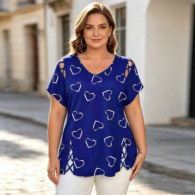 👚【S-5XL】Módní tričko s výstřihem do V a výstřihem ve tvaru srdce