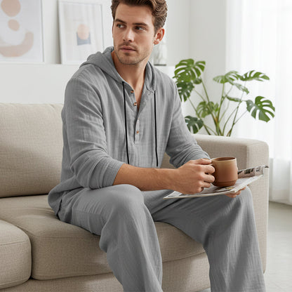 📢📢50%  SLEVA !!!【S-3XL】Pánská dvoudílná sada volného topu a kalhot s kapucí 4249179