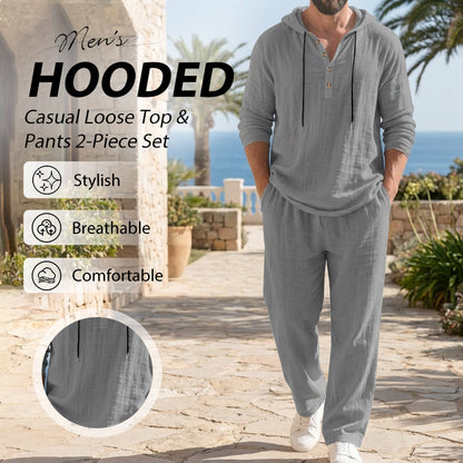 📢📢50%  SLEVA !!!【S-3XL】Pánská dvoudílná sada volného topu a kalhot s kapucí 4249179