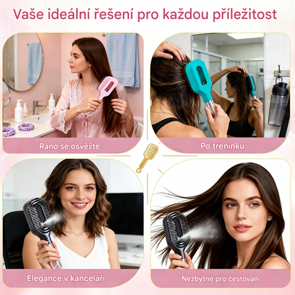 💖💨Hřeben s funkcí rozprašování jedním tlačítkem, která účinně zabraňuje zamotávání vlasů.