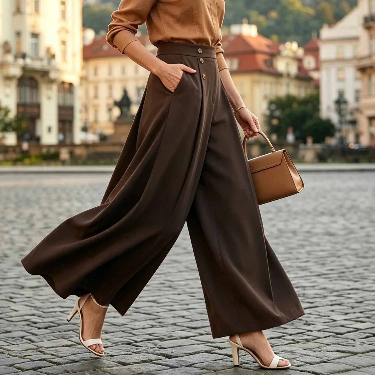 🔥【M-5XL】Elegantne ženske hlače z visokim pasom in širokimi hlačnicami, ohlapnega kroja, laskajo postavi, zračne in udobne poleti.