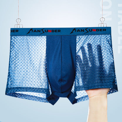 🔥【Paket 4 kosov】🧊Moške udobne in zračne mrežaste boksarice iz ledeno svile