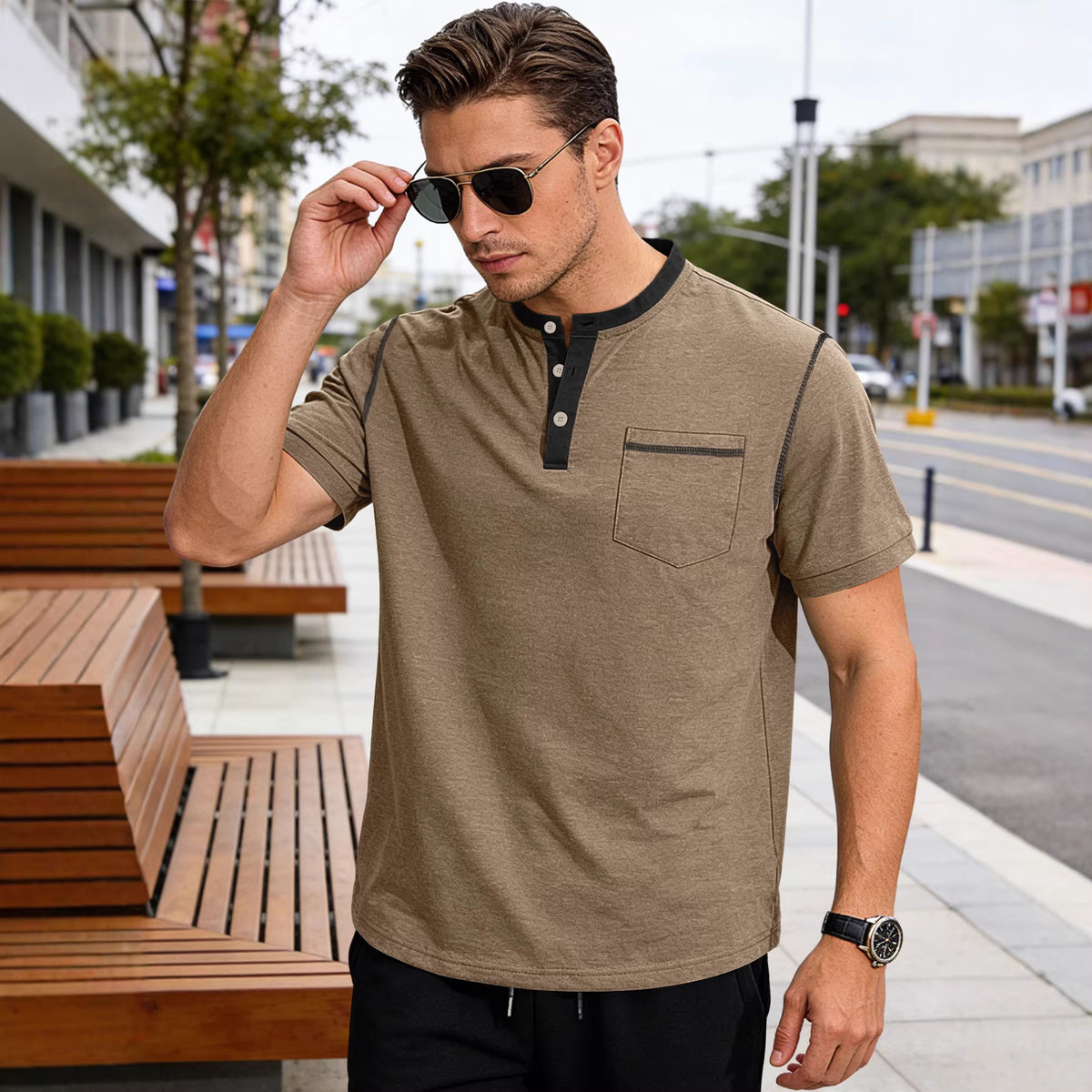 🏕️⛰️Ανδρικό καλοκαιρινό T-shirt-Απλό και μοντέρνο σχέδιο που ταιριάζει παντού.