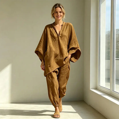 【S-3XL】👗 Komplet z sproščenim izrezom in širokim robom, rokavi v obliki netopirjevih kril, ležerna oblika, ohlapen kroj, idealen za vsakodnevno nošenje - udoben in vsestranski ✨🌸