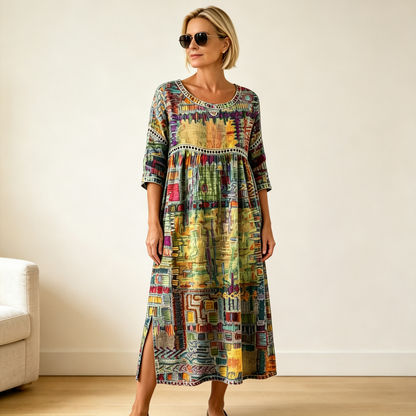 🌺✨ Ostatni dzień zniżki 50%!【S-5XL】Letnia sukienka w stylu retro z okrągłym dekoltem i nadrukiem – lekka, przewiewna, wyszczuplająca i łatwa w stylizacji.