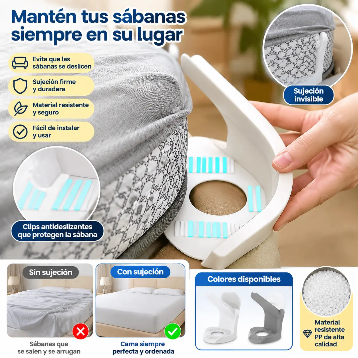 [4piezas]🧵🏠Sujetadores Invisibles para Sábanas – Sin Agujas, Antideslizantes y Fáciles de Usar