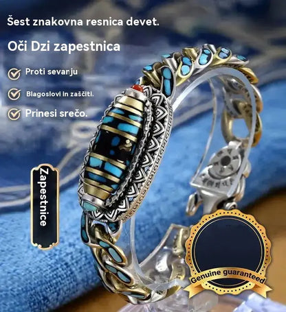 ✨925 srebrna retro zapestnica s šestimi številkami, turkizna, z mantričnimi perlami