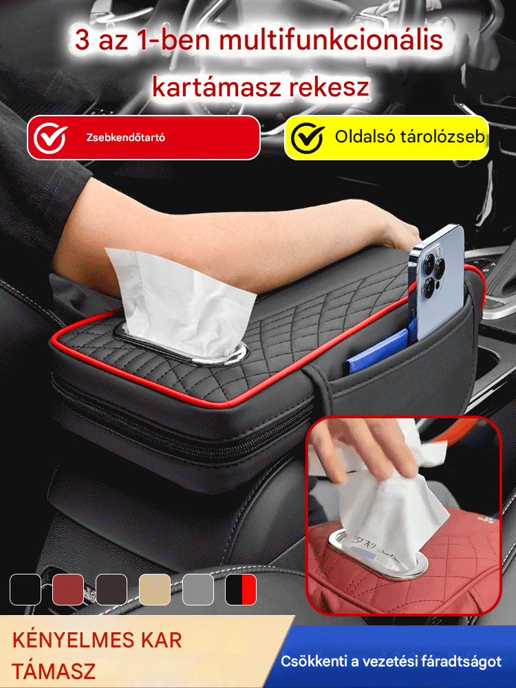 🚗Három az egyben multifunkcionális bőr autós kartámasz doboz