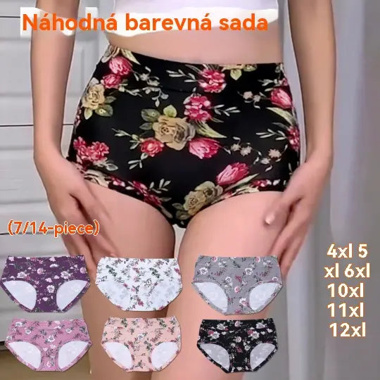 💕【7 kusů】Pohodlné bavlněné antibakteriální dámské spodní prádlo, módní potisky, plus size