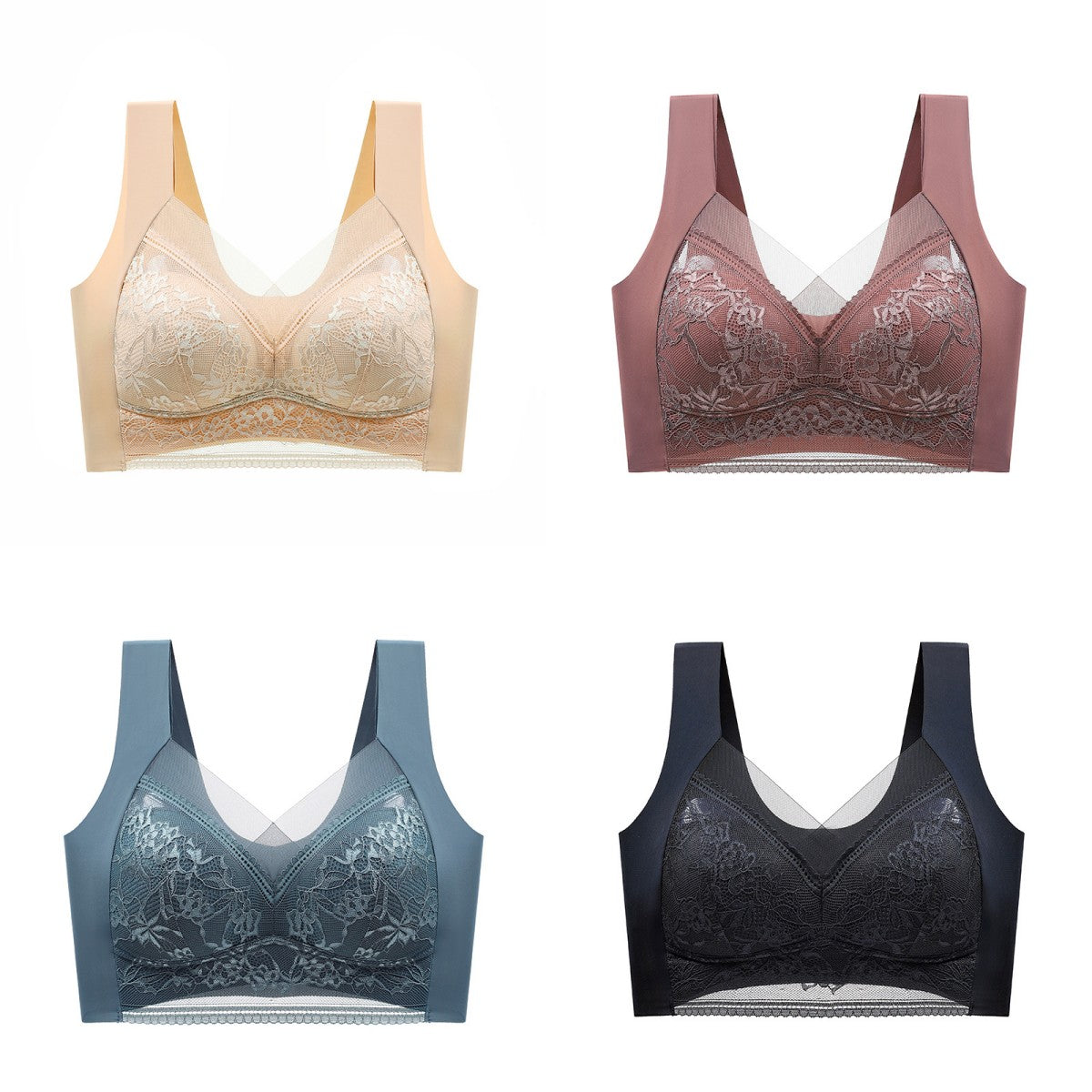 🔥【50% sleva】【4 kusů】👙【40-110kg】 Pohodlná bezešvá krajková podprsenka