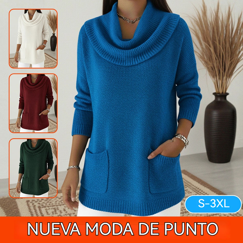 🧶🔥 Nuevo suéter de mujer de un solo color con bolsillo para otoño e invierno - ¡REBAJAS!_4214838