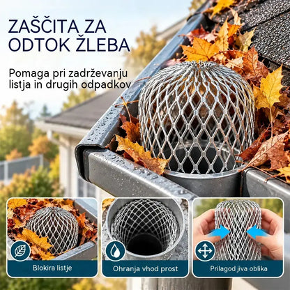 🍂 Komplet 10 zaščitnih mrežic proti zamašitvi žlebov in odtočnih cevi · Izdelane iz aluminijeve zlitine · Prilagodljiva oblika · Enostavna namestitev brez orodja!