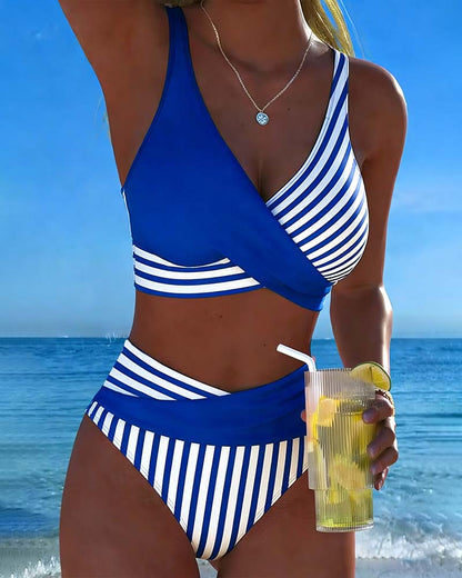 【40–100 kg】Dvodelni bikini z barvitimi bloki in črtami