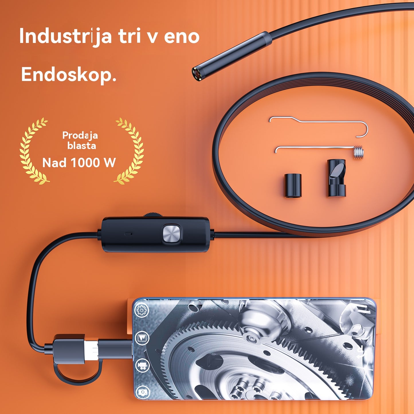 (Tip-c, USB, Micro USB) endoskop tri v enem【5M】