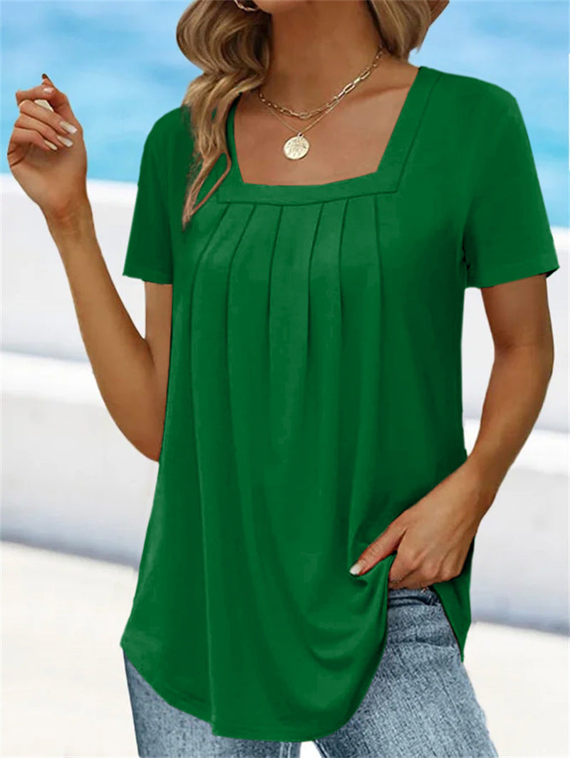 👚 【Časově omezená nabídka】【S-5XL】 ✨ Měkké a prodyšné dámské letní tričko s hranatým výstřihem, které se snadno kombinuje s doplňky.
