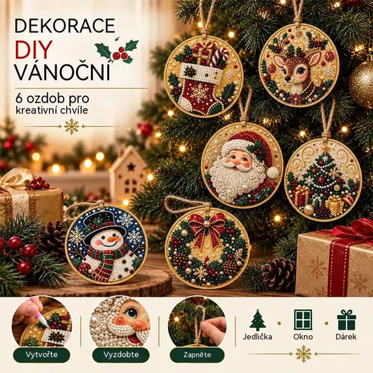 ⭐ 🎄 Komplet 6 božičnih okraskov za samostojno izdelavo (slikanje z diamanti) – ustvarjalni projekt za vso družino, popoln za okrasitev smrečice ali okna oziroma kot darilo!