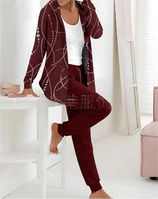 🔥Nuevo conjunto casual de dos piezas estampado para mujer, que incluye chaqueta de manga larga y pantalón.
