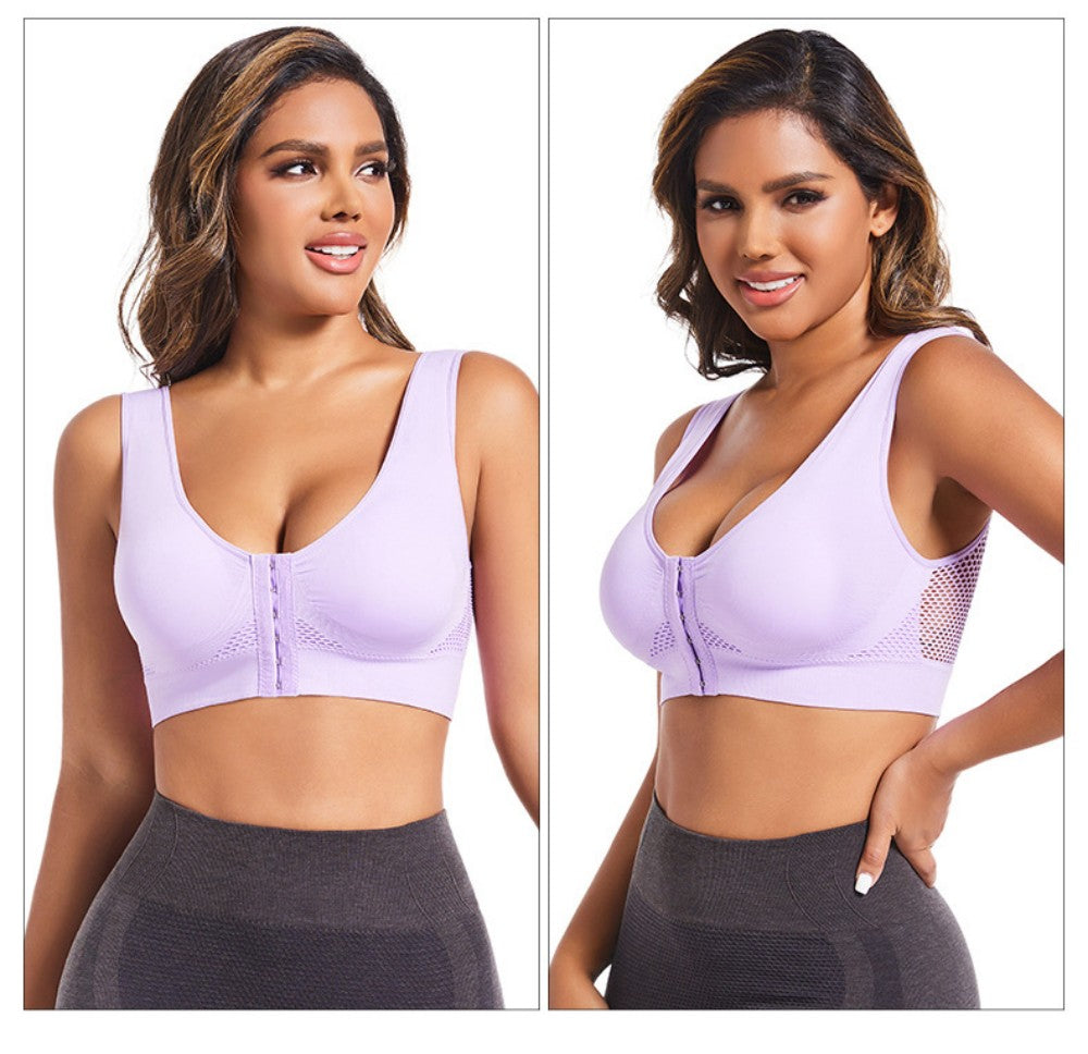 🧘‍♀️👙【Paket 3 kosov】【Veličina S-6XL】Športni modrček z zapenjanjem spredaj, brez kosti, nudi oporo in dobro oporo hrbtu.