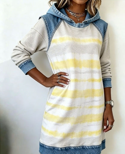 🌷🌞【XS-4XL】Nowa zimowa sukienka z kapturem w stylu denim patchwork 4213327