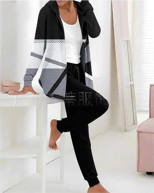 🔥Nuevo conjunto casual de dos piezas estampado para mujer, que incluye chaqueta de manga larga y pantalón.
