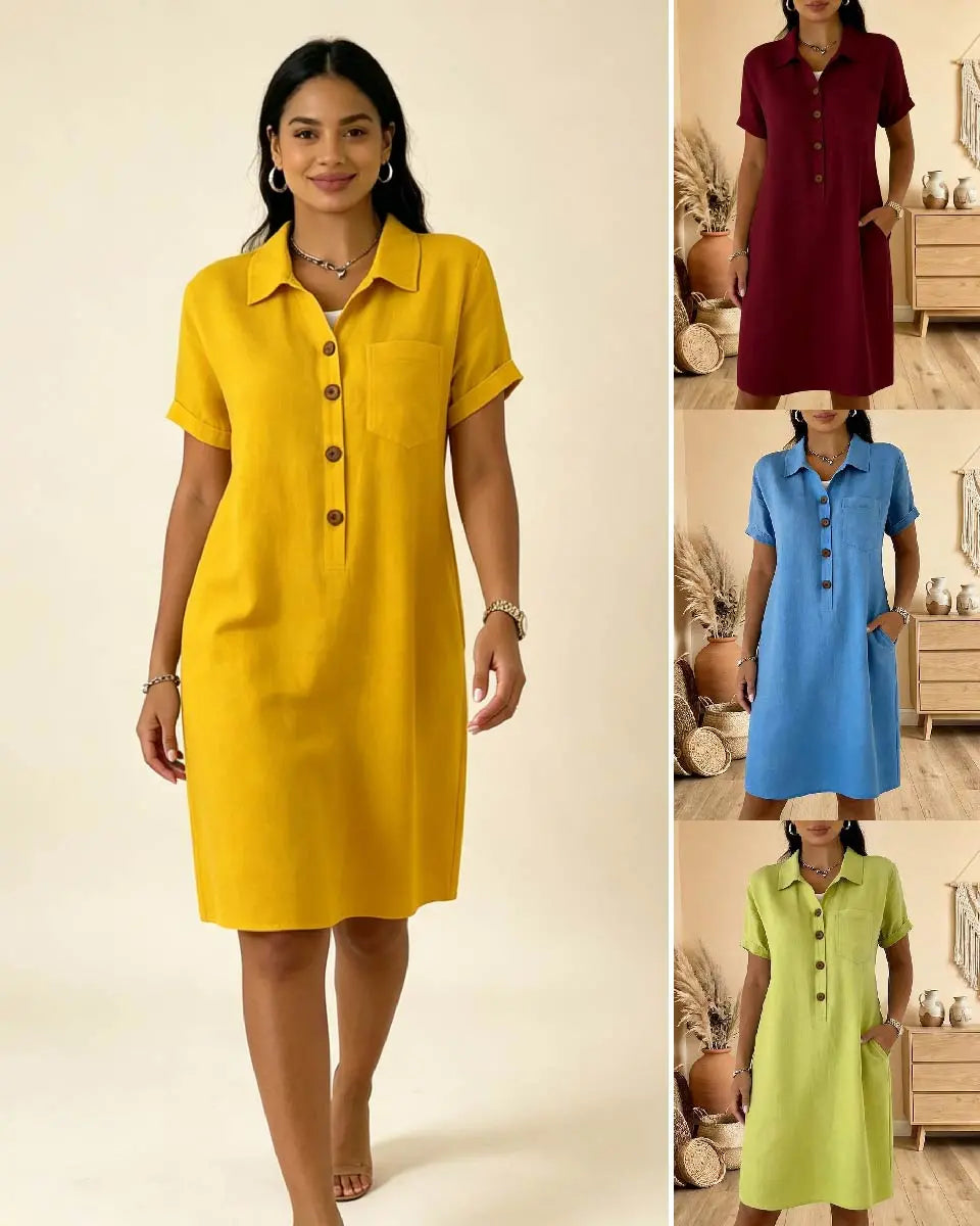 ⏳ Oferta por tiempo limitado! ⏰🍋 【S-3XL】Vestido de algodón para mujer con bolsillos