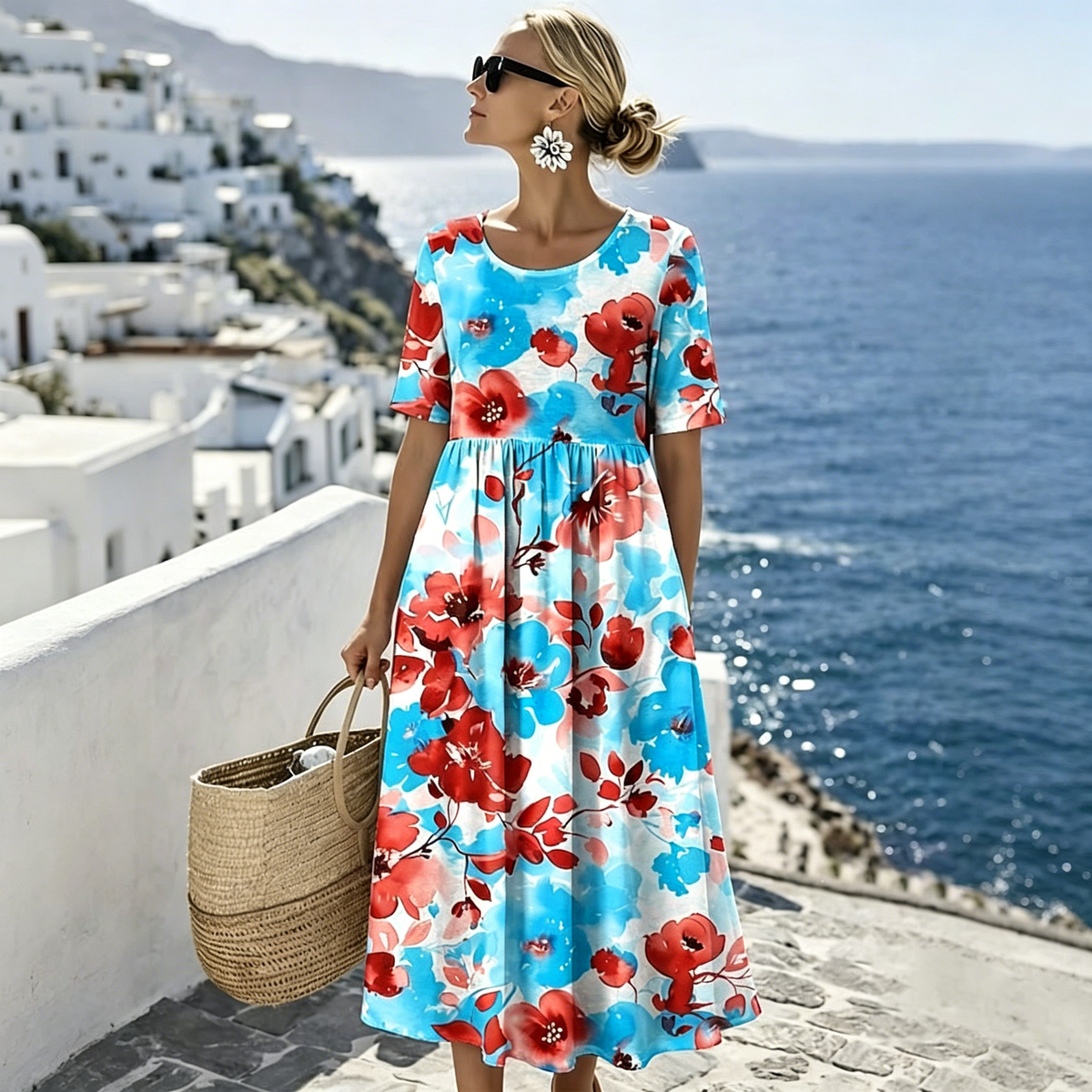 👗🌺【S-4XL】Letní ležérní tištěné šaty 2026, kulatý výstřih, s kapsami - možnost platby při doručení