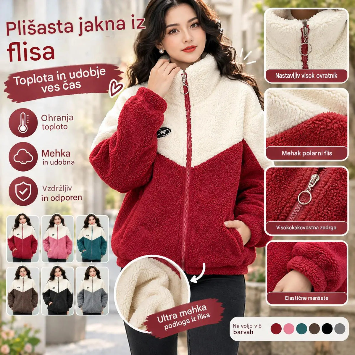 🐏【M-4XL】Zimska flis jakna, bombažna jakna, ojačana bombažna jakna iz jagnječje volne, topla jakna