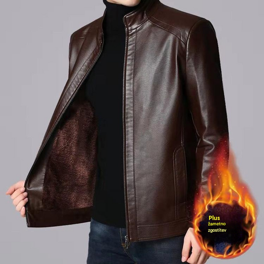 【M-3XL】Nova jesensko/zimska debela usnjena jakna, podložena s flisom, v očetovem slogu