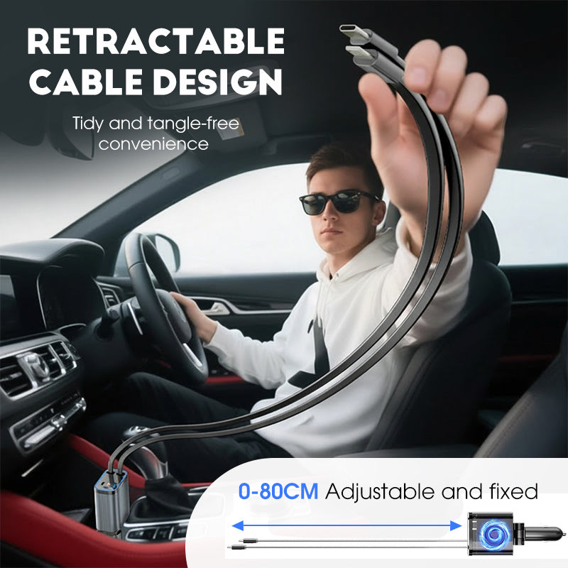⚡✨ Cargador de coche ultrarrápido: dos puertos USB-C retráctiles con luz ambiental Starlight y protección de seguridad inteligente 🚗💫 4223456