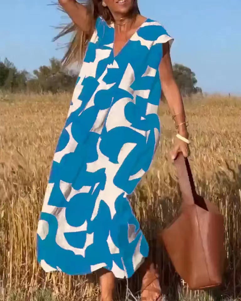 👗🔥【S-3XL】 Geometrické barevné bloky Ležérní dámské šaty