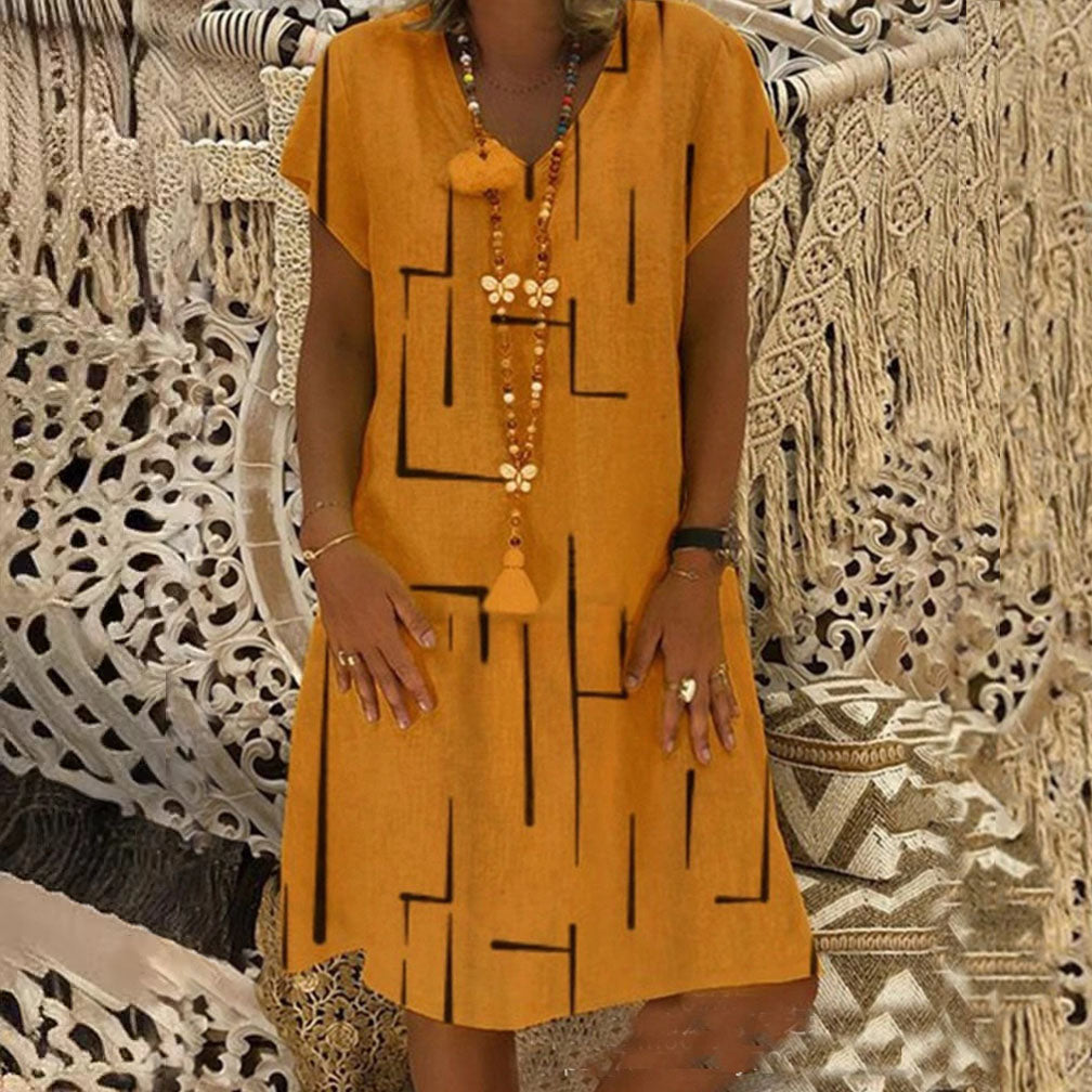 【50% OFF】 👗 【S-5XL】 Vestido de algodón estampado con cuello en V