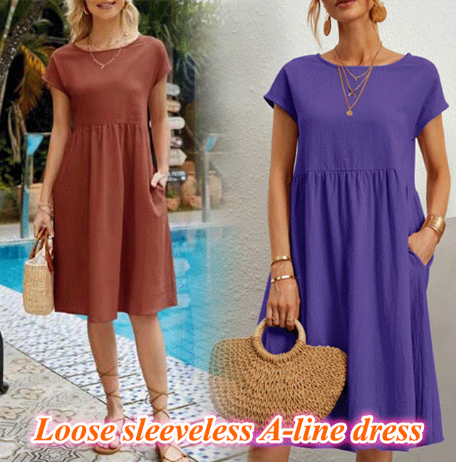 🌈💃【S–2XL】😍 Letní dámské šaty ve větších velikostech, volný OL styl, áčkový střih, kulatý výstřih 4255180