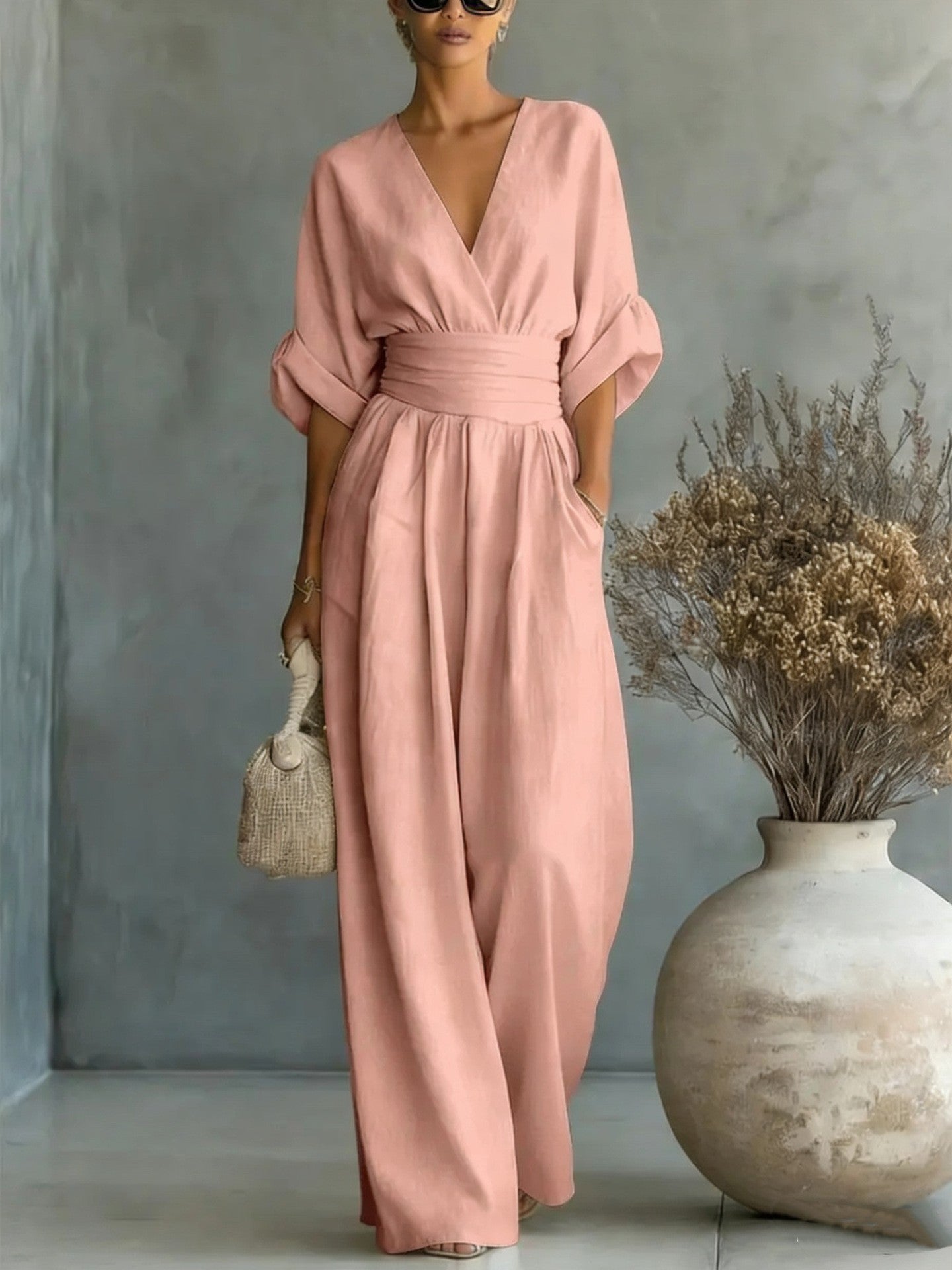 🌿【S-5XL】 Elegantní overal z přírodní látky - zdůrazňuje pas a skrývá nedostatky