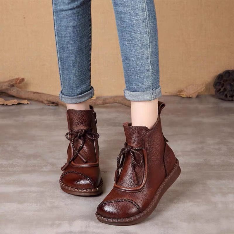 🔥 Őszi akció 【35-40】✨Stílusos valódi bőr bokacsizma – Kényelmes vintage megjelenés