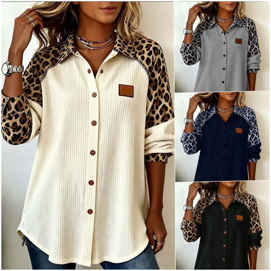 💖【50% de descuento】【S-3XL】Nueva camisa elegante de otoño/invierno con estampado de leopardo y cuello: suave y cómoda, con botones 4217053