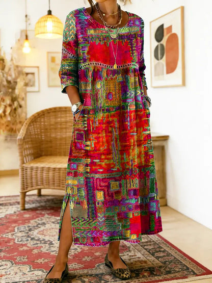 Manuela | Bohém maxi ruha etnikus patchwork mintával-4308033