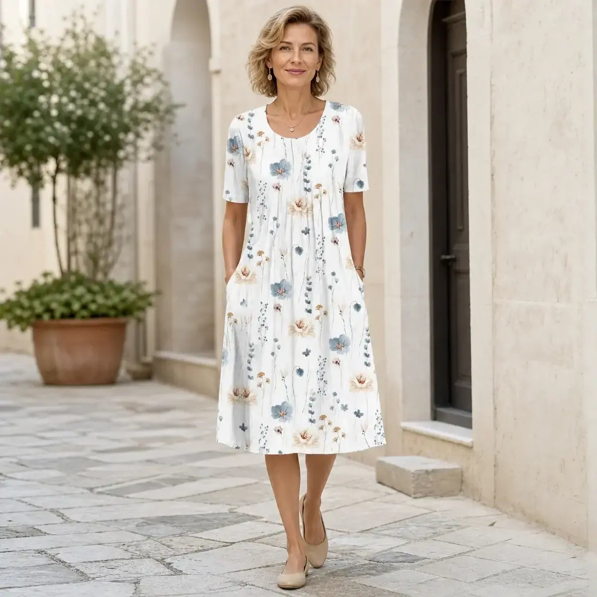 ⏳ 🌺50 % popust【S-5XL】Sodobna obleka z okroglim izrezom in potiskom.