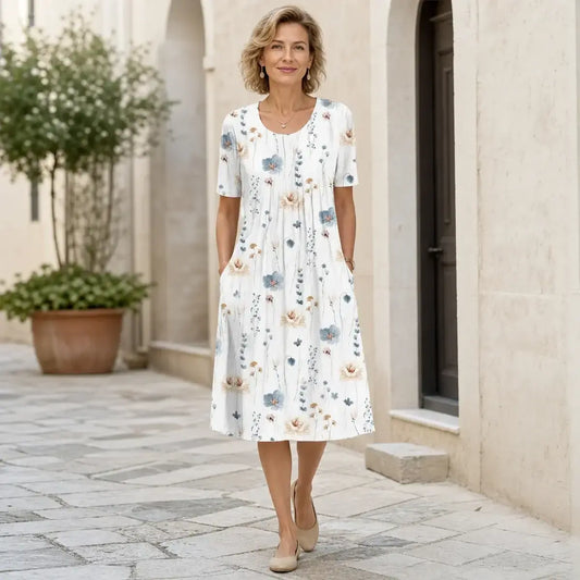 ⏳ 🌺50 % popust【S-5XL】Sodobna obleka z okroglim izrezom in potiskom.