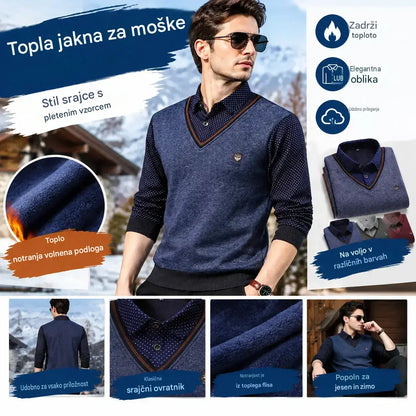 🔥👔 Moški pulover s flis podlogo, debel in topel [40–100 kg]