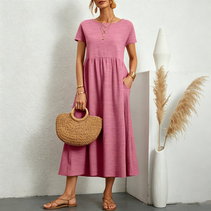 👗💖💖【S-5XL】2026 új női pamut-len ruha – kerek nyakú, bő szabás
