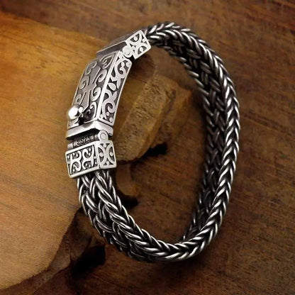 ✨✨Pulseras de hombre fabricadas en plata 925, tejidas a mano, anchas y gruesas, estilo retro trendy