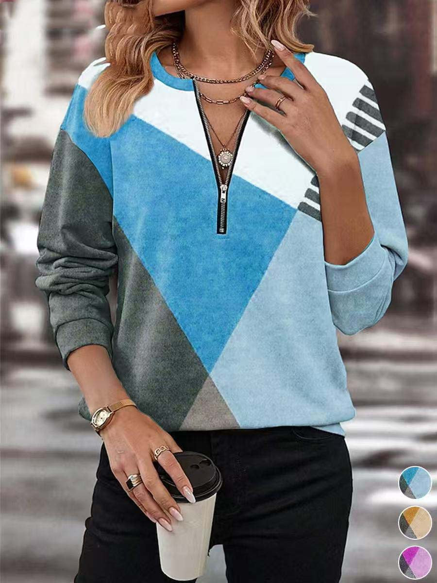 【S-3XL】Jesensko/zimska ženska majica z dolgimi rokavi v barvnih blokih za 2026