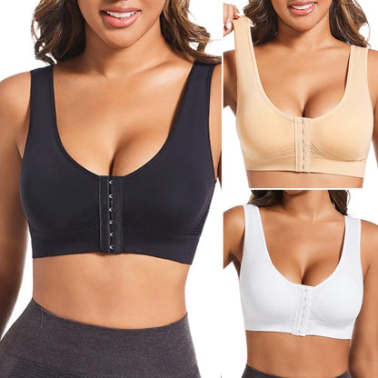🧘‍♀️👙【Paket 3 kosov】【Veličina S-6XL】Športni modrček z zapenjanjem spredaj, brez kosti, nudi oporo in dobro oporo hrbtu.