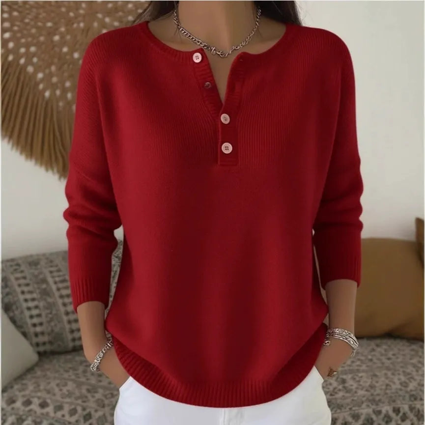 【S-2XL】Ženski enobarvni pulover z V-izrezom, ohlapno in sproščeno