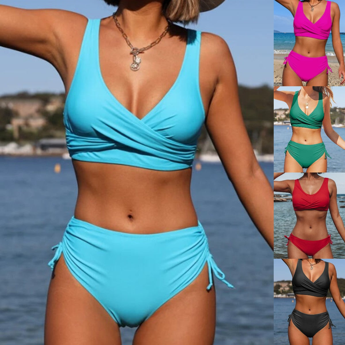 👙【S–3XL】Dámské módní jednobarevné prodyšné bikiny, rychleschnoucí materiál, pohodlné na nošení. 4239864